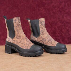Timberland Women Kori Leopard Print Leather Block Heel Ankle Chelsea Boots sz 8